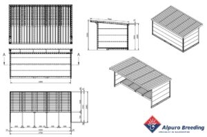 Tekening Mobiele Eenlingboxenstal XL (Oud model met verlengd dak)